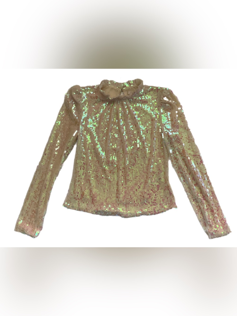 WAYF Mademoiselle Iridescent Sequin Long Sleeve Blouse Top Pink size Small